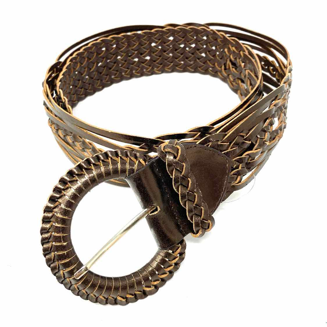 Leather Brown Woven 34" Metallic Belt