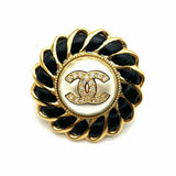 Chanel 2024 CC Straus Gold Tone Dome Chain Link Leather Made in France Earrings