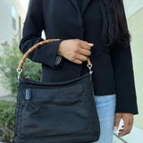 Gucci Vintage Nylon Black Zip Bamboo Top Handle Satchel
