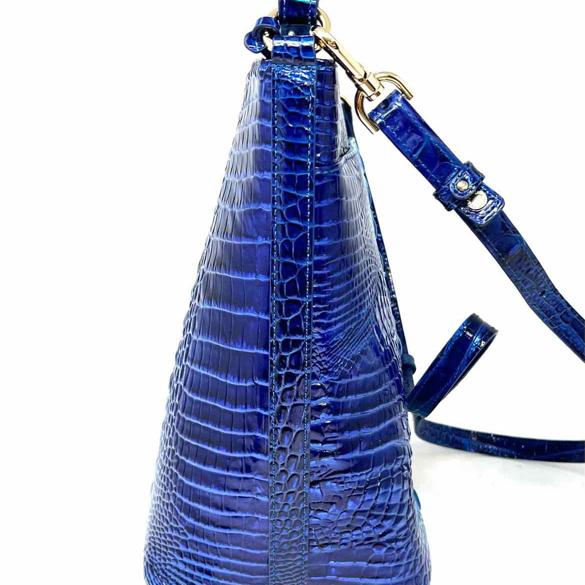 Brahmin Shira Blue Bucket Croc Embossed Leather Shoulder Bag