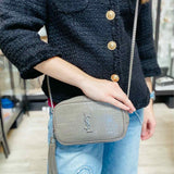 Saint Laurent Gray Camera Bag Croc Embossed Leather Crossbody
