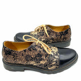 John Fluevog Oakland Men's Black Beige Size 12 Oxford Jacquard Floral Loafers