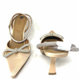 Bibi Lou Women's Ivory Size 40/10 Ankle Strap Embellished Satin Bow Heels