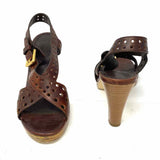 BALLY Women's Brown Size 6.5 Criss-Cross Leather Perforated Sandals