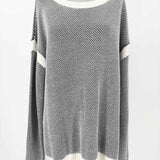 Vince Women's Navy White Size XL Boatneck Cotton Honeycomb Sweater