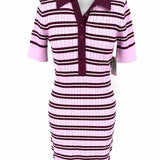 Good American Women's Pink Burgundy Size M Polo Knit Stripe Dress