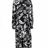CHRISTIAN LACROIX Women's Black White Size S Long Sleeve Floral Parrots Dress
