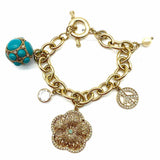 Statement Gold Tone Charm Flower Bracelet