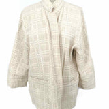 Eileen Fisher Women's Ivory Size L Open Front Cotton Blend Window Pane Cardigan