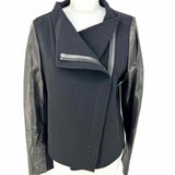 Vince Women's Black Size S Asymmetrical Wool Leather Panel Jacket