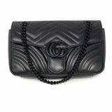Gucci Marmont Small Black Flap Quilted Leather Crossbody