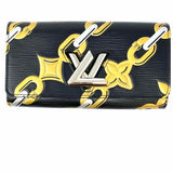 LOUIS VUITTON 2010 Chain Flower Twist Black Gold Silver Epi Leather Wallet