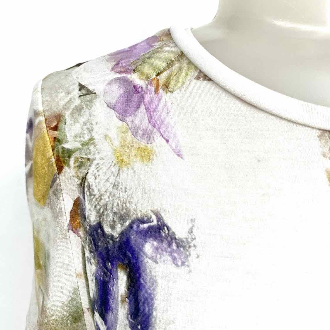 Ted Baker Women's White / Multi Size M Crew Viscose Floral T-shirt