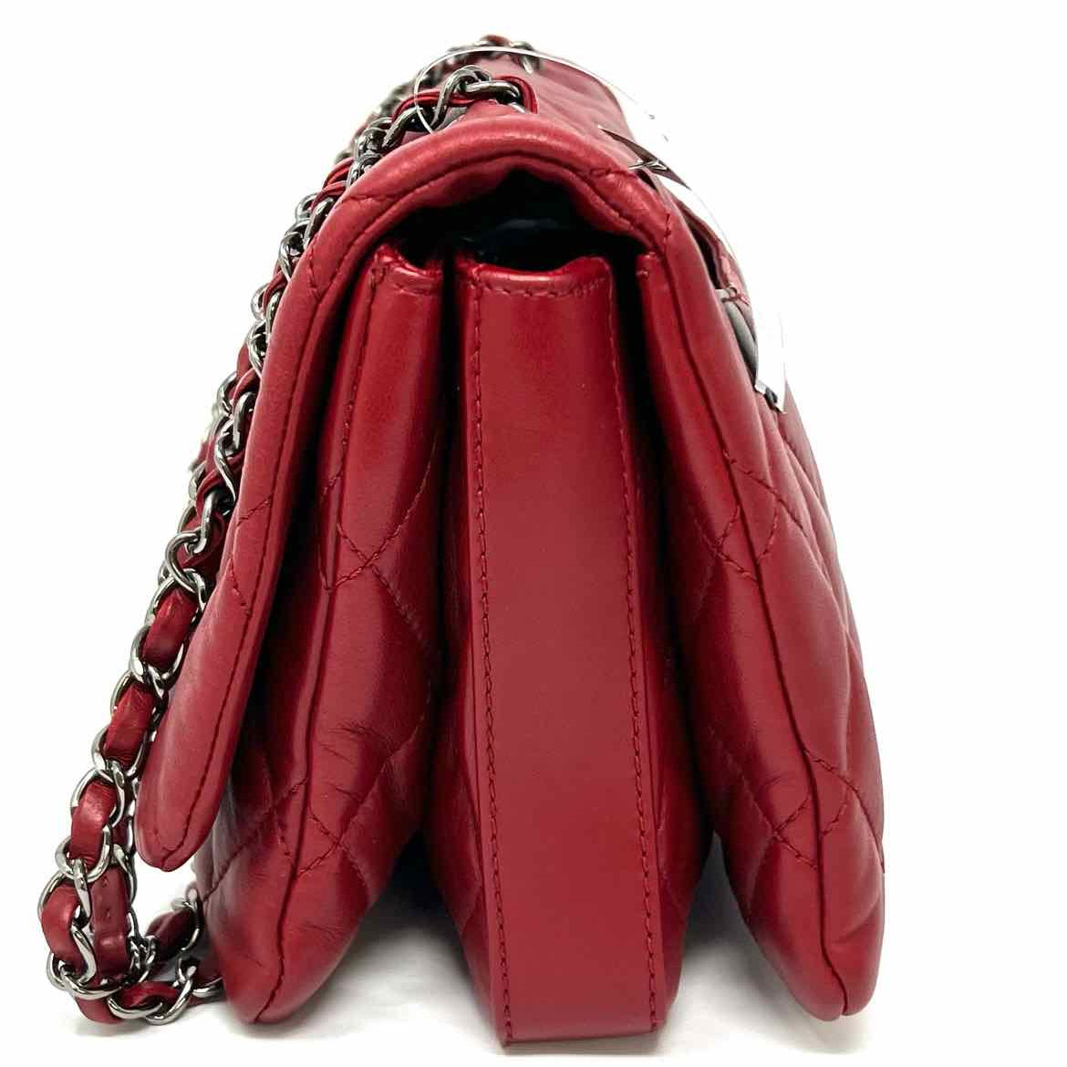 Chanel 2012 Accordion 3 Flap Bag Red Quilted Lamb Leather Shoulder Bag