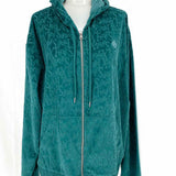 Savage Fenty Signature Script Women's Green Size 42/L Zip Velour Sweater