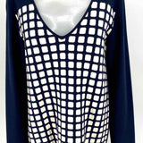MaxMara Women's Navy/White Size L V-Neck Squares Long Sleeve
