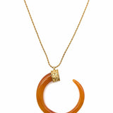 Kenneth Lane Orange Gold Tone Pendant Resin Horn Necklace