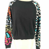 Desigual Ayla Women's Black Gray Size M Crew Neck Leopard Print Sweater