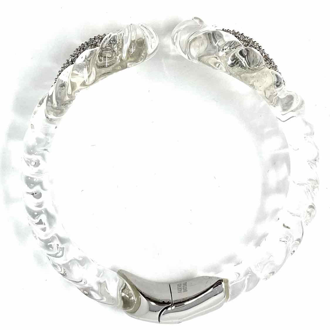 Alexis Bittar Winter Paisley Silver Tone Clear Hinged Abstract Crystal Bangle