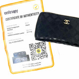 Chanel 2015/2016 CC Black Zip-Around Quilt Stitched Lambskin Leather Wallet