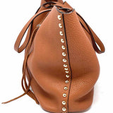 REBECCA MINKOFF Brown Studded Pebbled Leather Tote