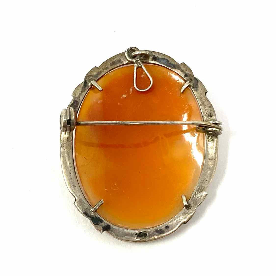 Vintage Mid Century Orange Oval 1.5" Carved CAMEO Brooch