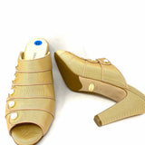 Sarah Flint Women's Beige Size 41.5/10.5 Peeptoe Canvas Pearls Pumps