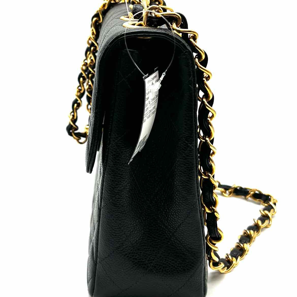 Chanel 2002/03 Classic Jumbo Black Flap Turnlock Caviar Leather Shoulder Bag