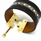 Leigh Elena Leather Dark Brown & White 7" Stingray Cuff