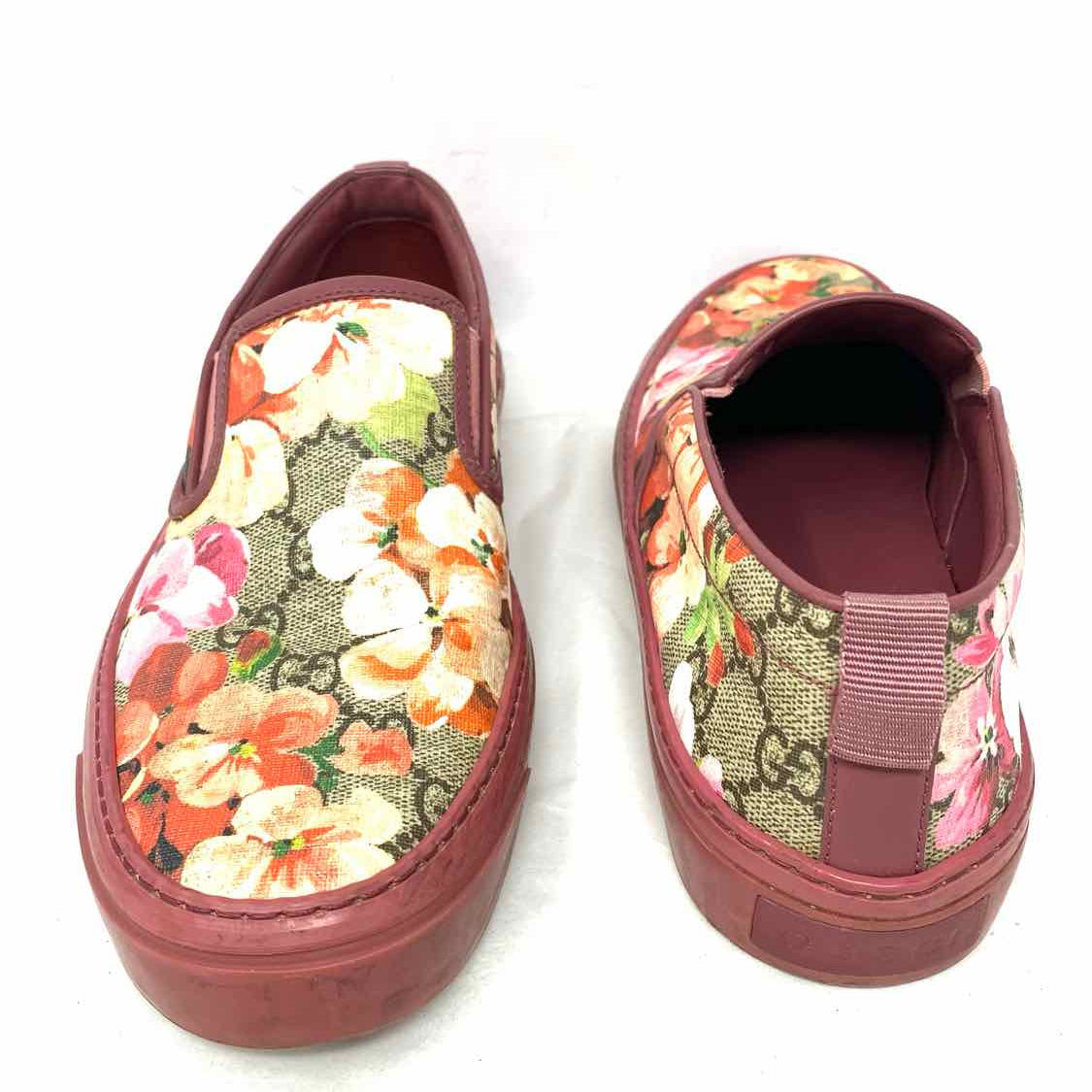 Gucci Blooms Women's Red Gray Size 36.5 Slip on Floral GG Supreme Sneakers
