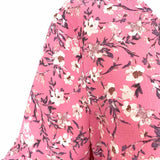 cece Women's Pink Size M Button Down Crepe Floral Short Sleeve Top