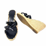 Burberry Women's Black Beige Size 39/7.5 Espadrille Patent Leather Sandals