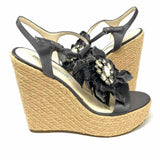 Vera Wang Lavender Women's Gray Beige Size 8 Espadrille Satin Embelished Wedges