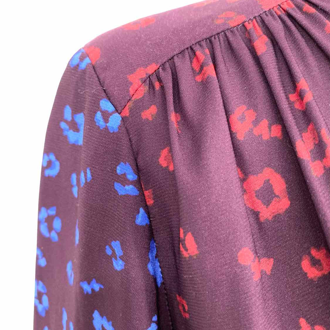 Parker Cobalt Leopard Women's Purple Size 2 Long Sleeve Ruffled Dress