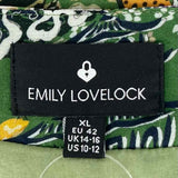 Emily Lovelock Women's Green Size XL Button Down Asian-Inspired Pattern Dress