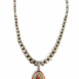 Navajo Larry Castillo Sterling Silver 19.25" Coral Tear Drop Necklace