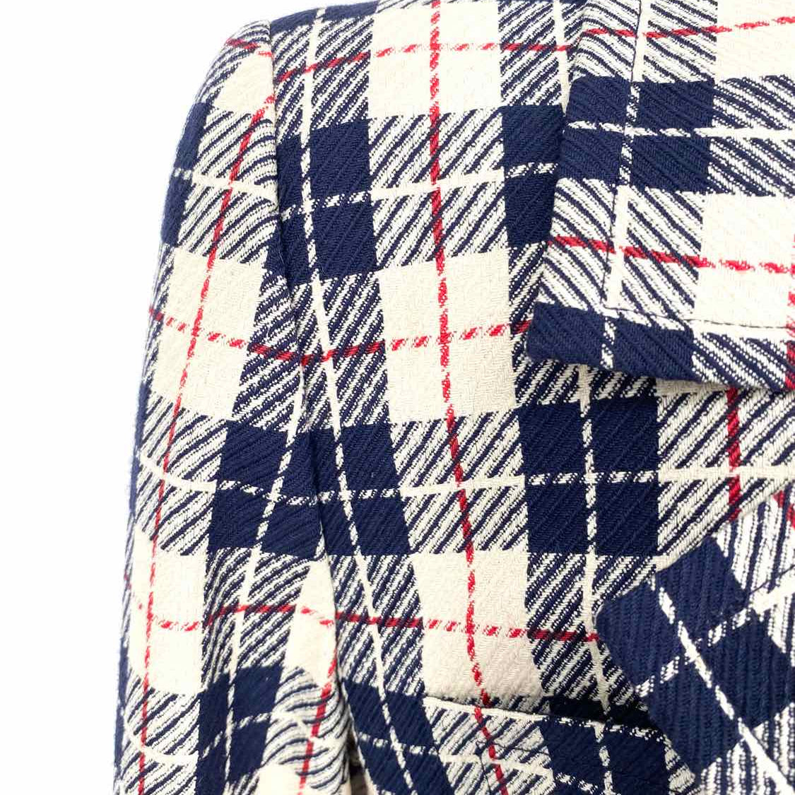 Saint Laurent rive gauche Cream Navy Size 40/8 Wool Plaid Made in France Blazer