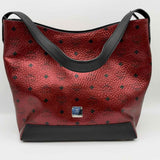 MCM Medium Spot Coated Canvas Red Black Hobo Visetos Shoulder Bag