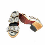 Freebird Quincy Women's Gray Size 7 Block Heel Leather Buckle Sandals