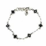 Brighton Toledo Alto Noir Black Silver tone Chain 8.5" Clover Bracelet