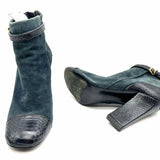 Tory Burch Gracie Women's Charcoal Size 8 Block Heel Suede Snake Bootie