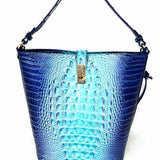 Brahmin Shira Blue Bucket Croc Embossed Leather Shoulder Bag