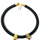 Alexander McQueen Leather Black Gold Tone Choker Skulls Necklace
