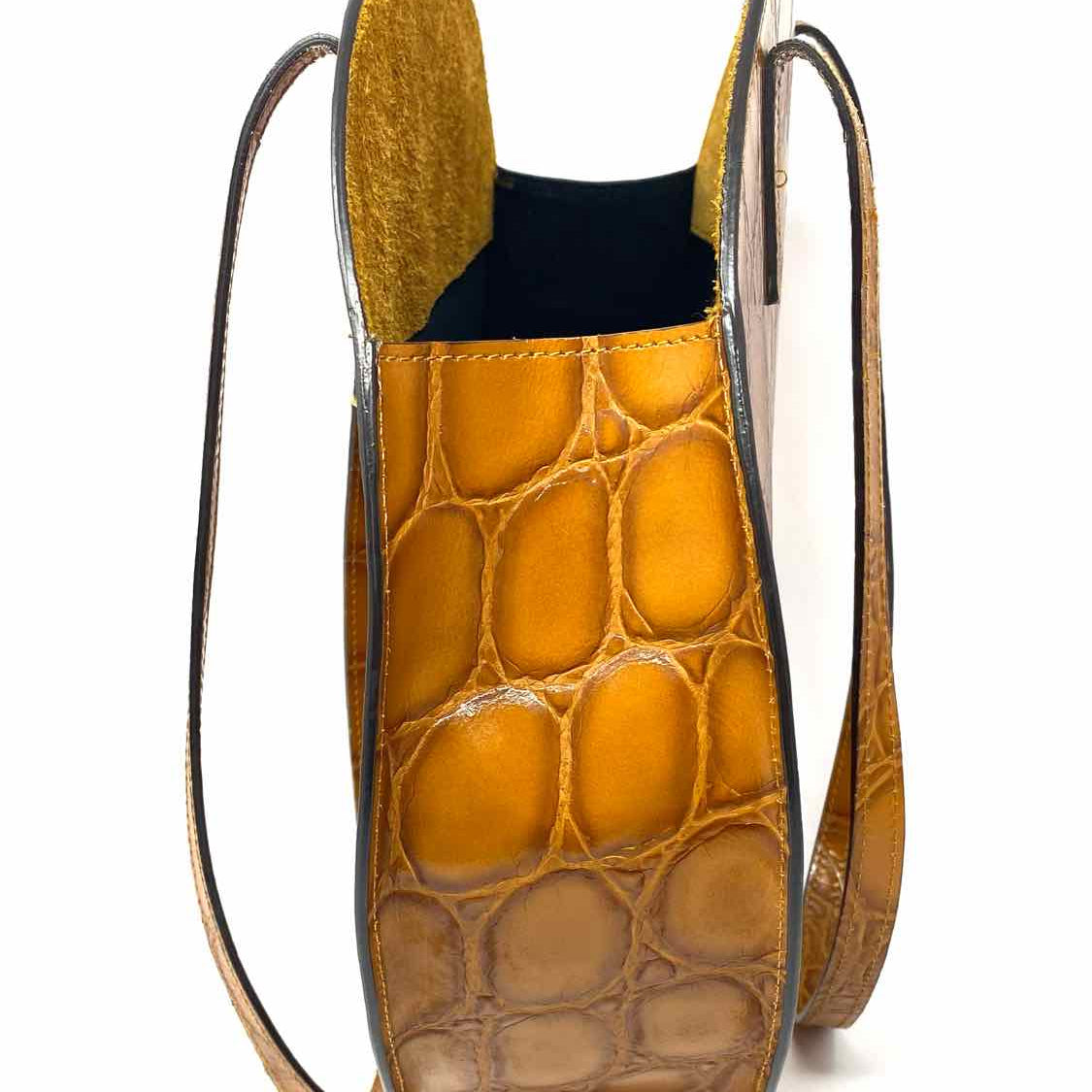 Claudia Firenze Caramel Round Croc Embossed Leather Tote