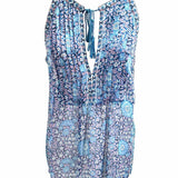 Joie Women's Blue Size L Keyhole Silk Floral Sleeveless