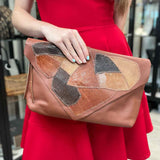 Mark Baren Brown Envelope Patchwork Leather Clutch