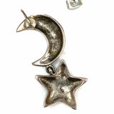Estate 925 Sterling Silver Dangle Star & Moon Marcasite Earrings