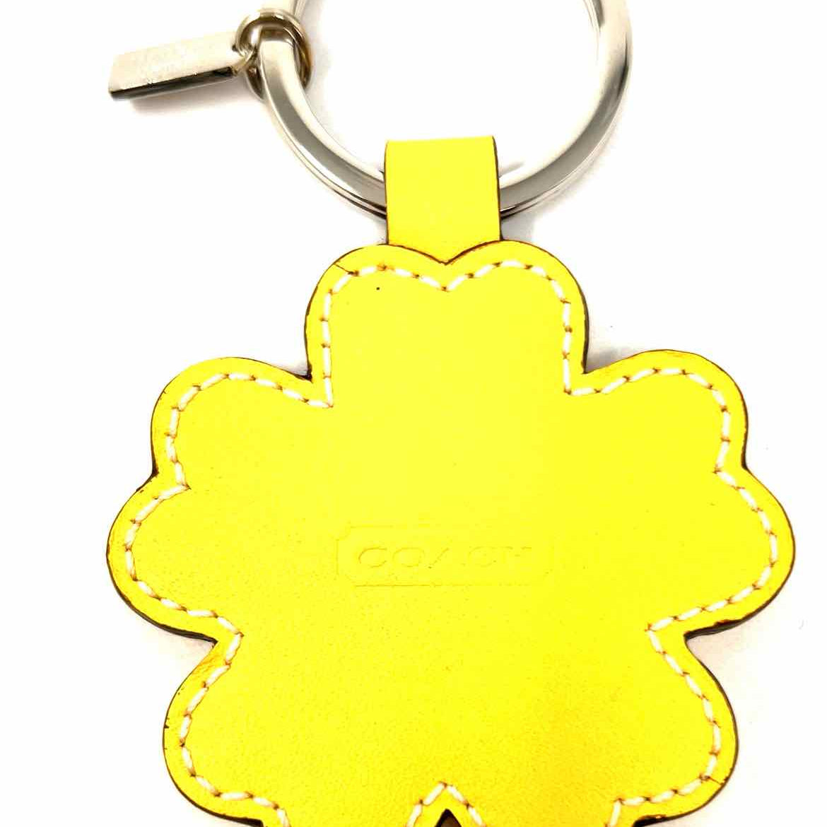 Coach Rare Canvas White Yellow Flower Leather Key Chain
