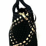 Naghedi St. Barths Small Neoprene Black Beige Woven Satchel w/ Pouch