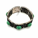 Estate Silver Filigree Green Stone Bracelet